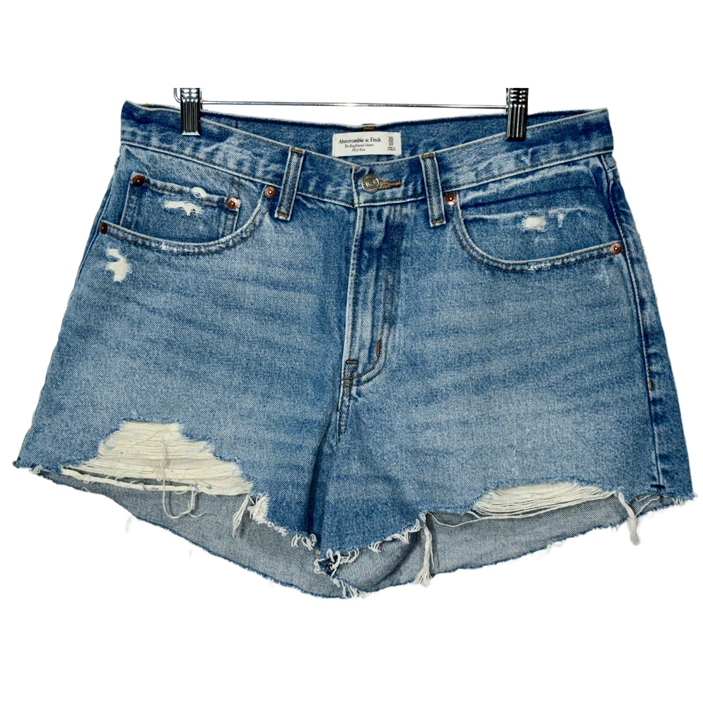 NEW Abercrombie & Fitch Curve Love Boyfriend Short Mid Rise Jean Shorts Sz 30 10